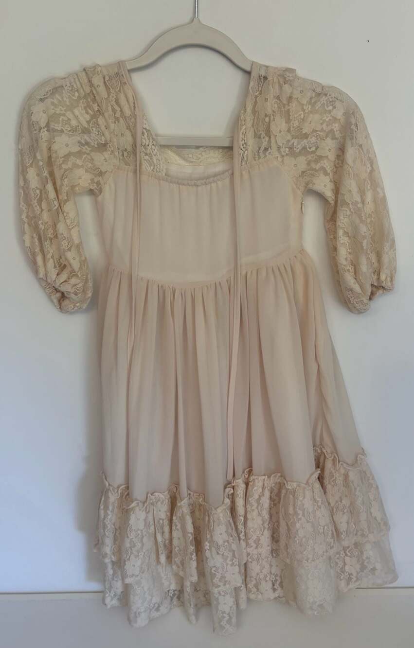 Girls Cream Lace Puff Sleeve Tiered Midi Dress Size 110